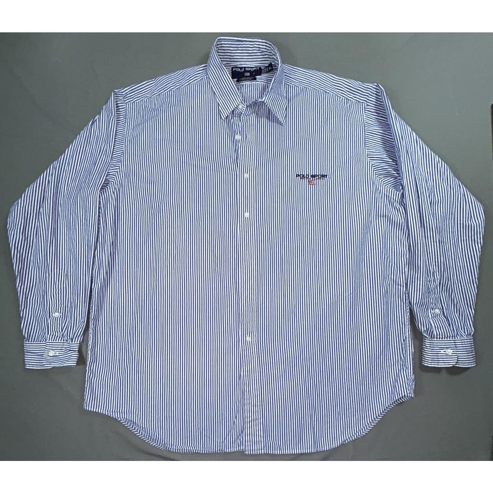Vintage Polo Sport Ralph Lauren Shirt Mens XL Blue Stripe Lowell Sport 90s